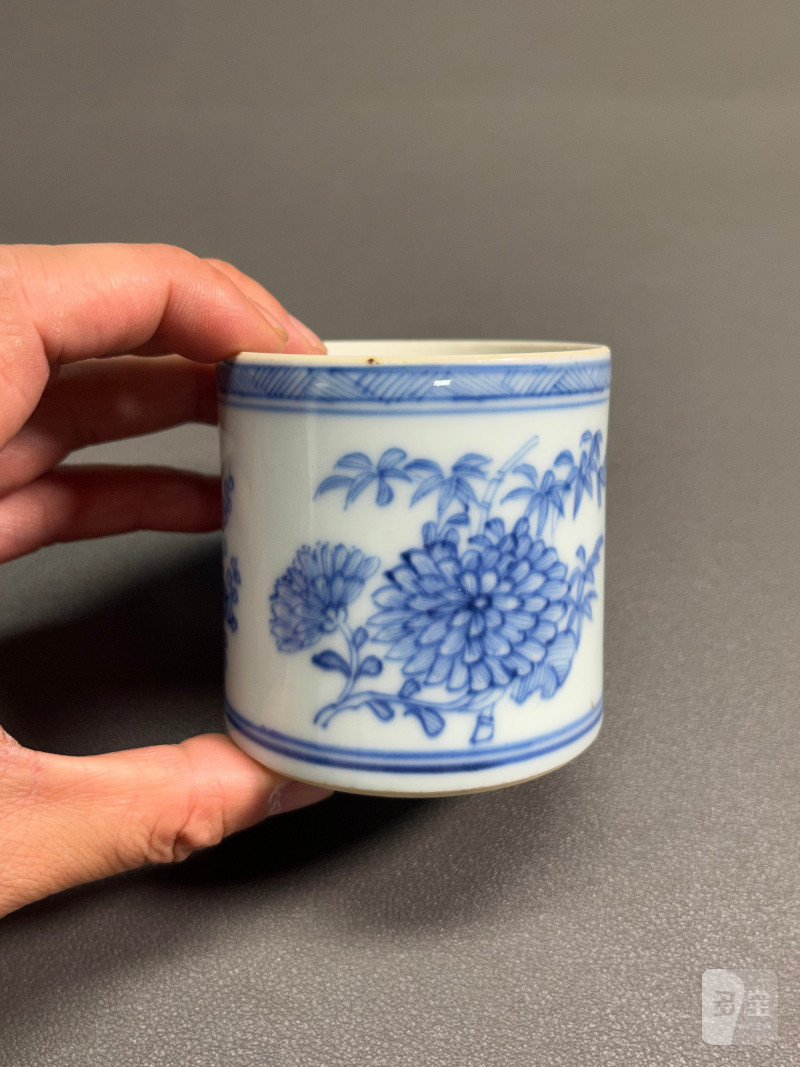 明崇祯  青花花卉纹香筒（带木盖） - 图7